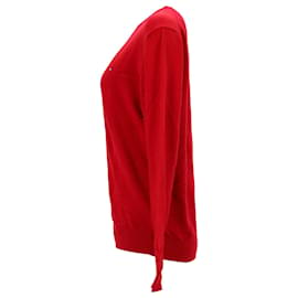Tommy Hilfiger-Tommy Hilfiger Pull col V pour homme en coton et cachemire rouge-Rouge