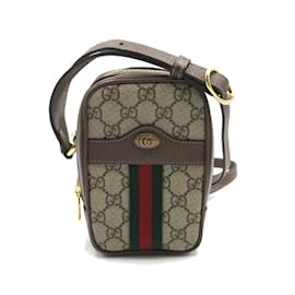 Gucci-GG Supreme Ophidia Double Zip Crossbody Bag 546595-Brown