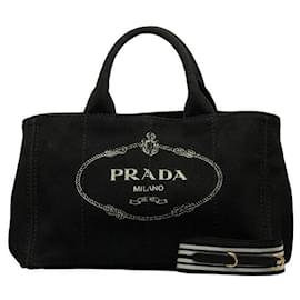 Prada-Prada Canapa Logo Tote Bag Sac cabas en toile en bon état-Noir