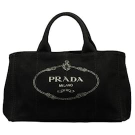 Prada-Prada Canapa Logo Tote Bag Sac cabas en toile en bon état-Noir