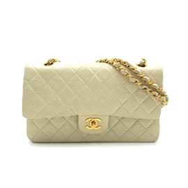 Chanel-Bolsa com aba média clássica forrada-Branco