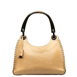 Gucci-Wooden Handle Leather Shoulder Bag 106237-Beige