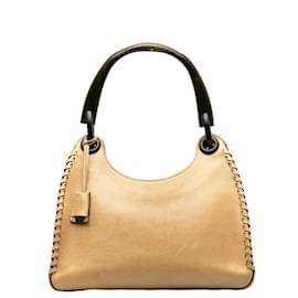 Gucci-Sac à bandoulière en cuir avec poignée en bois 106237-Beige