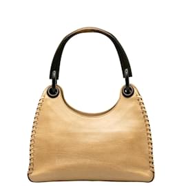 Gucci-Wooden Handle Leather Shoulder Bag 106237-Beige