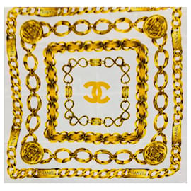 Chanel-31 Sciarpa con medaglione a catena dorata rue Cambon-Bianco,D'oro