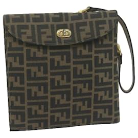 Fendi-FENDI Borsa A Mano Zucca Canvas Nero Marrone Auth 64269-Marrone,Nero