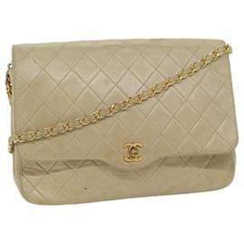 Chanel-CHANEL Matelasse Chain Shoulder Bag Lamb Skin Beige CC Auth bs11471-Beige