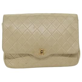 Chanel-CHANEL Matelasse Chain Shoulder Bag Lamb Skin Beige CC Auth bs11471-Beige