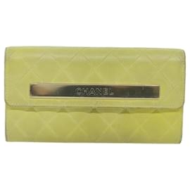 Chanel-CHANEL Matelasse Long Wallet Leather Yellow CC Auth bs11483-Yellow
