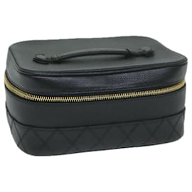 Chanel-CHANEL Vanity Cosmetic Pouch Caviar Skin Black CC Auth bs11563-Black