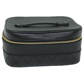 Chanel-CHANEL Vanity Cosmetic Pouch Caviar Skin Black CC Auth bs11563-Nero