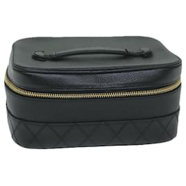 Chanel-CHANEL Vanity Cosmetic Pouch Caviar Skin Black CC Auth bs11563-Black
