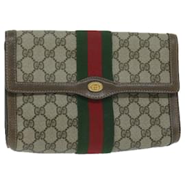 Gucci-GUCCI GG Supreme Web Sherry Line Clutch Bag Beige Red Green 89 01 006 auth 64125-Red,Beige,Green