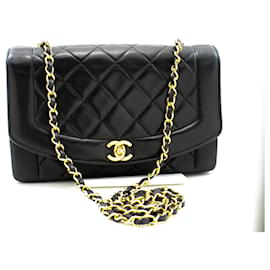Chanel-CHANEL Bolso de hombro con cadena Diana Flap Monedero de piel de cordero acolchado negro-Negro
