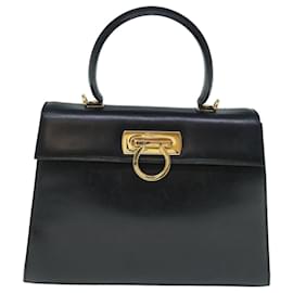 Salvatore Ferragamo-Salvatore Ferragamo Gancini Sac à main Cuir 2façon Black Auth th4485-Noir