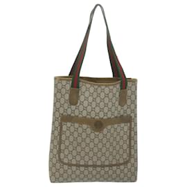 Gucci-GUCCI GG Plus Supreme Web Sherry Line Tote Bag Beige Red Green Auth ti1464-Red,Beige,Green