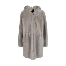 Emporio Armani-Emporio Armani Shearling Coat with Detachable Hoodie-Grey