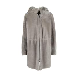 Emporio Armani-Manteau en peau lainée Emporio Armani avec sweat à capuche amovible-Gris