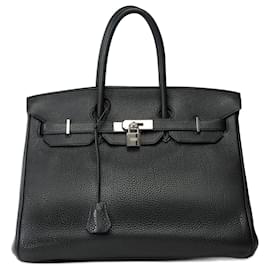 Hermès-HERMES BIRKIN Tasche 35 aus schwarzem Leder - 101739-Schwarz