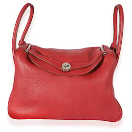 Hermès-Hermès Rouge Grenat Clémence Leather Lindy 34 PHW-Red