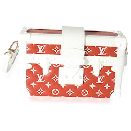 Louis Vuitton-Louis Vuitton Terracota e Monograma Branco Pele de Cordeiro em Relevo Petite Malle-Marrom,Branco