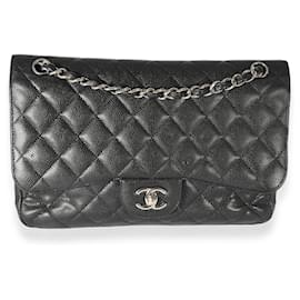 Chanel-Chanel Black Caviar Leather Jumbo Double Flap Bag-Black