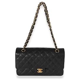 Chanel-Chanel Black Quilted Perforated Lambskin Medium Classic lined Flap Bag-Black