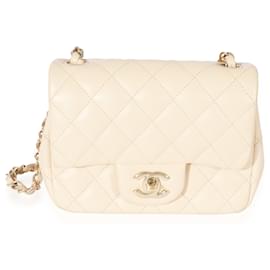 Chanel-Mini sac à rabat carré classique en cuir d'agneau matelassé beige Chanel-Beige