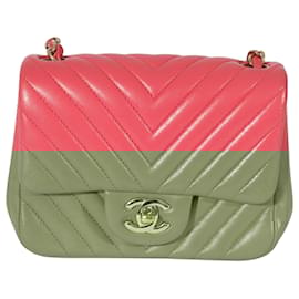 Chanel-Chanel Chevron Pink Lambskin Mini Square Flap Bag-Pink