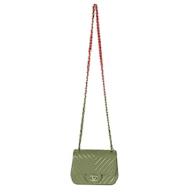 Chanel-Chanel Chevron Pink Lambskin Mini Square Flap Bag-Pink