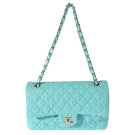 Chanel-Chanel 22k Sac à rabat doublé classique en tweed matelassé-Bleu