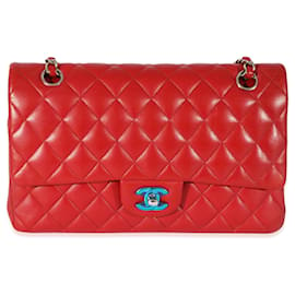 Chanel-Bolso con solapa con forro clásico mediano de piel de cordero acolchada roja de Chanel-Roja