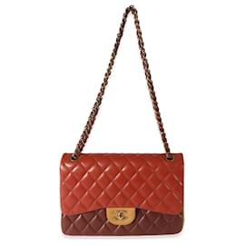 Chanel-Bolso con solapa con forro jumbo de piel de cordero tricolor de Chanel-Roja,Multicolor,Beige,Burdeos