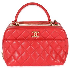 Borsa da bowling alla moda CC Chanel in pelle di agnello trapuntata rossa Rosso