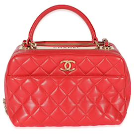 Chanel-Chanel Rote gesteppte CC-Bowlingtasche aus Lammleder-Rot