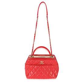 Chanel-Chanel Red Quilted Lambskin CC Trendy Bowling Bag-Red