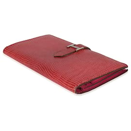 Hermès-Hermes Fuchsia Lizard Classic Bearn Wallet Phw-Pink