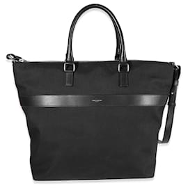 Saint Laurent-Bolso tote de lona y cuero negro de Saint Laurent-Negro