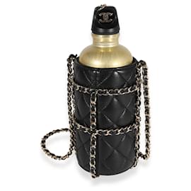 Chanel-Chanel Gold Metal Water Bottle & Black Quilted Lambskin Holder-Other