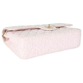 Chanel-Bolsa Chanel Pink Tweed Medium Classic forrada com aba-Rosa