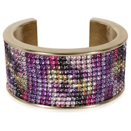 Chanel-Chanel 2015 Brazalete ancho bañado en oro con strass multicolor-Otro