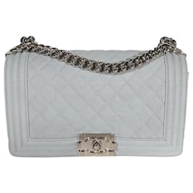 Chanel-Chanel Light Blue Quilted Washed Caviar Old Medium Boy HandBag-Blue