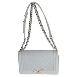 Chanel-Chanel Light Blue Quilted Washed Caviar Old Medium Boy Bag-Blue