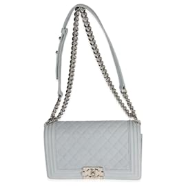 Chanel-Chanel Light Blue Quilted Washed Caviar Old Medium Boy HandBag-Blue