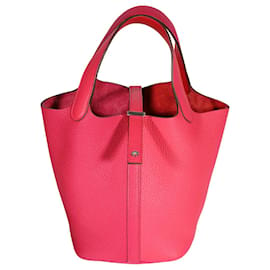 Hermès-Hermès Rose Extreme, Rose Mexico, & Rouge De Coeur Clémence Picotin Lock 18 PHW-Pink