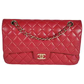 Chanel-Chanel Red Quilted Lambskin Medium Classic gefütterte Überschlagtasche-Rot