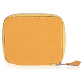Hermès-Hermès Natural Vache Liegee Azap Compact Wallet PHW-Beige,Yellow