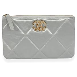 Chanel-Chanel Gray Quilted Satin Chanel 19 O-Case-Blue,Grey