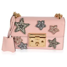 Gucci-Bolsa Gucci Crystal Star rosa de couro de bezerro pequena com cadeado-Rosa