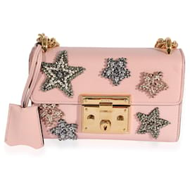 Gucci-Petit sac cadenas Gucci Crystal Star en cuir de veau rose-Rose